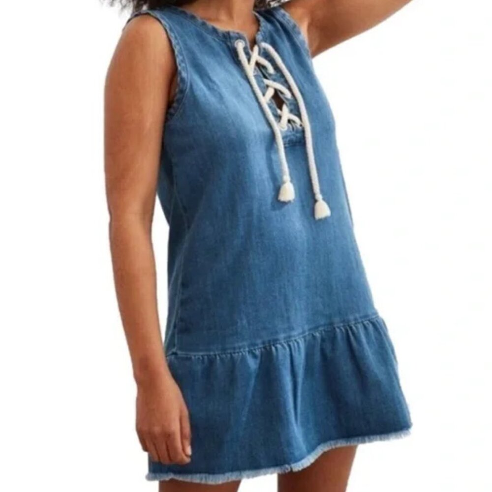 Aerie Lace-Up Denim Tank Dress Size MEDIUM